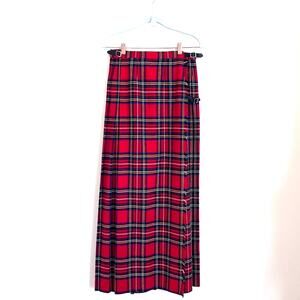 VTG Laird Portch Of Scotland Women Pleated Kilted Skirt Size M Red Tartan Plaid